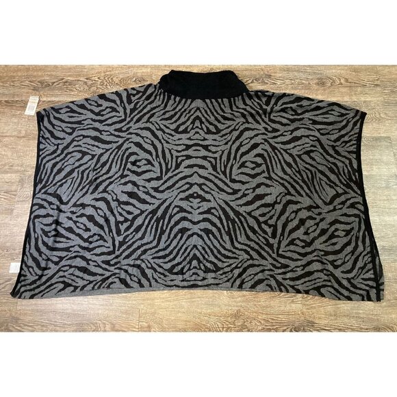 New Charter Club Women's Zebra Print Cowl Neck Poncho Sweater Black Size 2X/3X - Picture 11 of 11